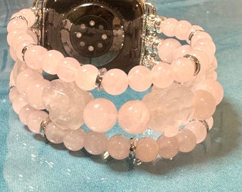 Beaded Apple Watch Strap for Series SE, 5/6/7/8/9/10, SE Genuine carved lapis lazuli / rose quartz beads.