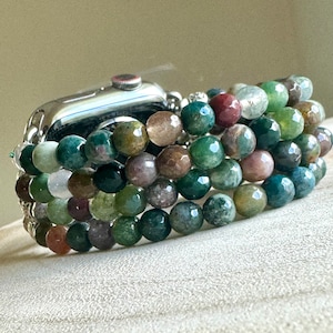 Faceted Indian Agate Apple Watch Band. Faceted Indian Agate Beads, 3 Strand (8mm)/4 Strands( 6mm )Beads, Series  5/6/7/8/9/10,SE