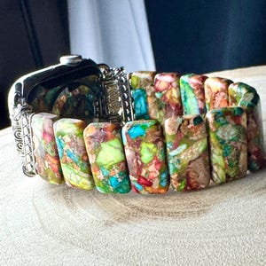 Amazonite Natural Stone Apple Watch Strap for all models . Natural Amazonite/multicolor jasper rectangle stone image 10