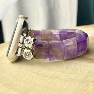 Apple Watch Stretch-Band für Series 5/6/7/8/9/10, SE, Echte Obsidian/Amethyst/Jade/Tigerauge/Rosenquarz Rechteck Perlen.