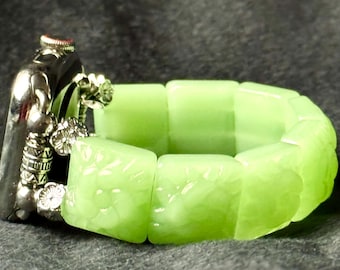 Genuine Carved Jade Apple Watch Strap, for all Apple Watch models. Jade bangle style with carved pieces. Silver or Gold tone