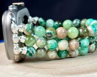 Apple Watch Beaded Band for all models, 3 strands 8mm beads with Botswana Agate/Agentina Rhodochrosite