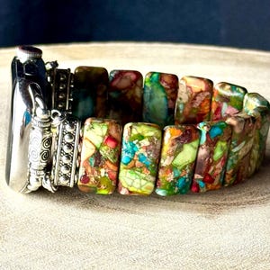 Amazonite Natural Stone Apple Watch Strap for all models . Natural Amazonite/multicolor jasper rectangle stone image 5