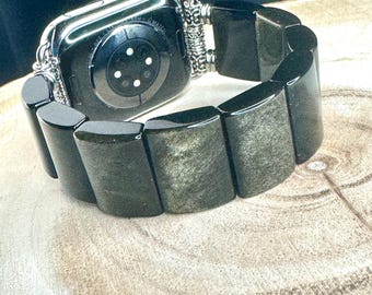 Obsidian Apple Watch Strap for all models . Genuine carved obsidian stone for men and women