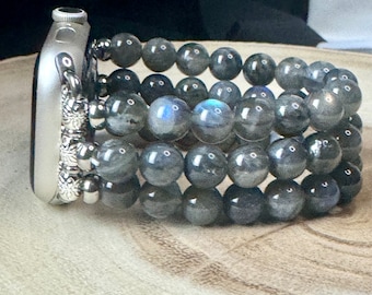 Beaded Apple Watch Band for all models Genuine flashy labradorite beads 8mm, 3 strands. Or rectangle beads, 1 strand.