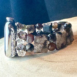 Sakura Agate Apple Watch Band Series 5/6/7/8/9/10, SE, Genuine carved Sakura Rectangle and Round Beads . Bangle Style