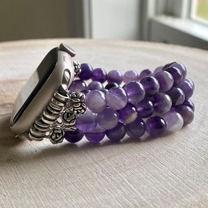 Apple Watch Beaded Band for Series 6/7/8/9/10,SE, Dream Amethyst Beads 8mm/6mm, 3/4 Strands