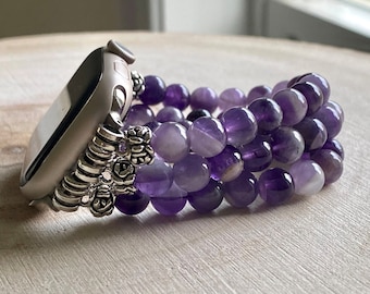 Apple Watch Beaded Band for all models , Dream Amethyst Beads 8mm/6mm, 3/4 Strands