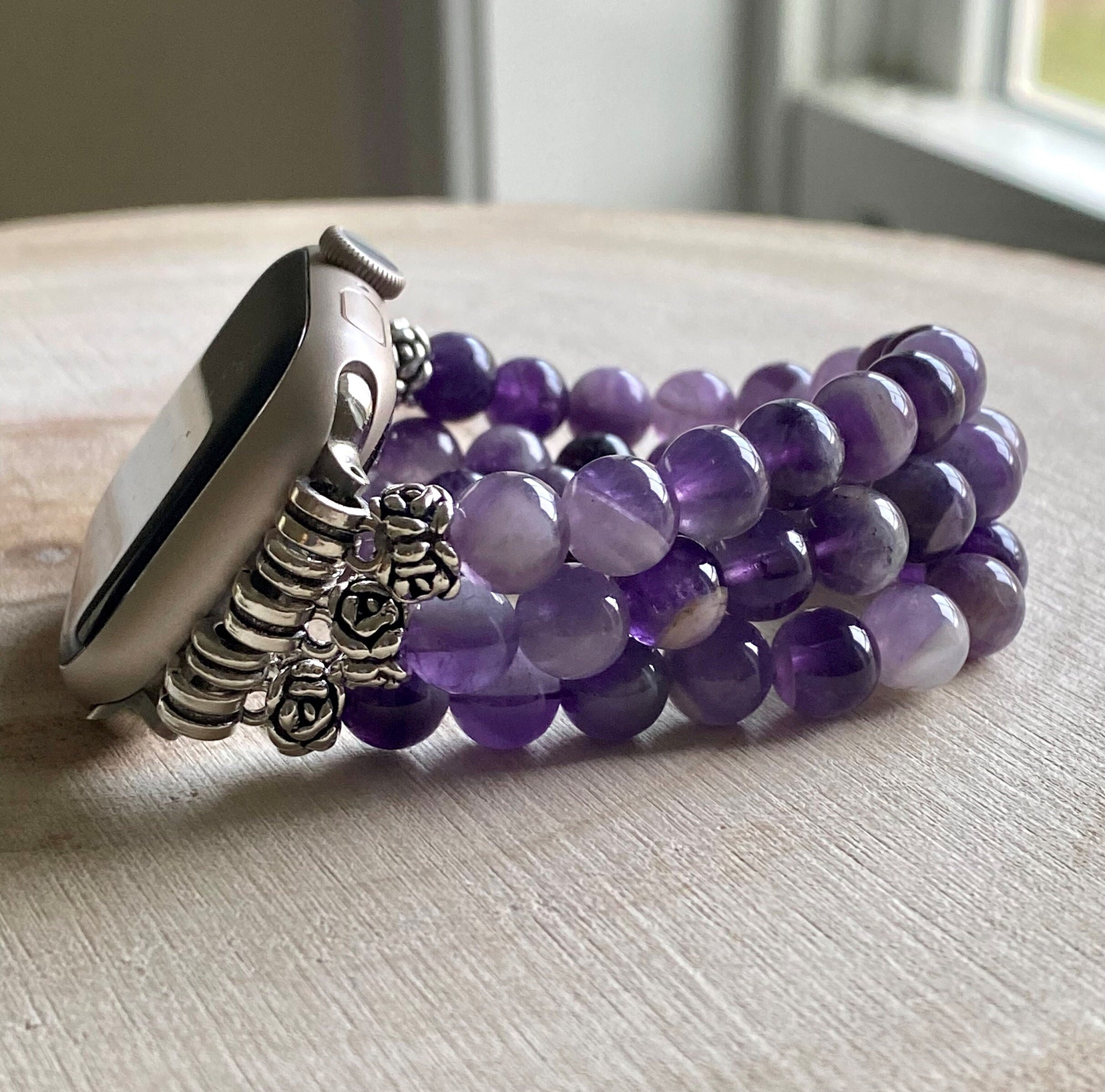 Southwestern Sterling Silver Amethyst Multi Stone Womans Beaded Watch 8\