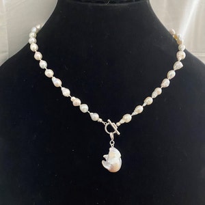 Baroque Pearl Necklace, High Quality Irregular Freshwater Pearl 8x12 mm, Chunky Genuine Pearl Pendant (18mmX25mm) 3 Way to Wear