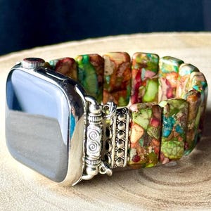 Amazonite Natural Stone Apple Watch Strap for all models . Natural Amazonite/multicolor jasper rectangle stone Rainbow Jasper