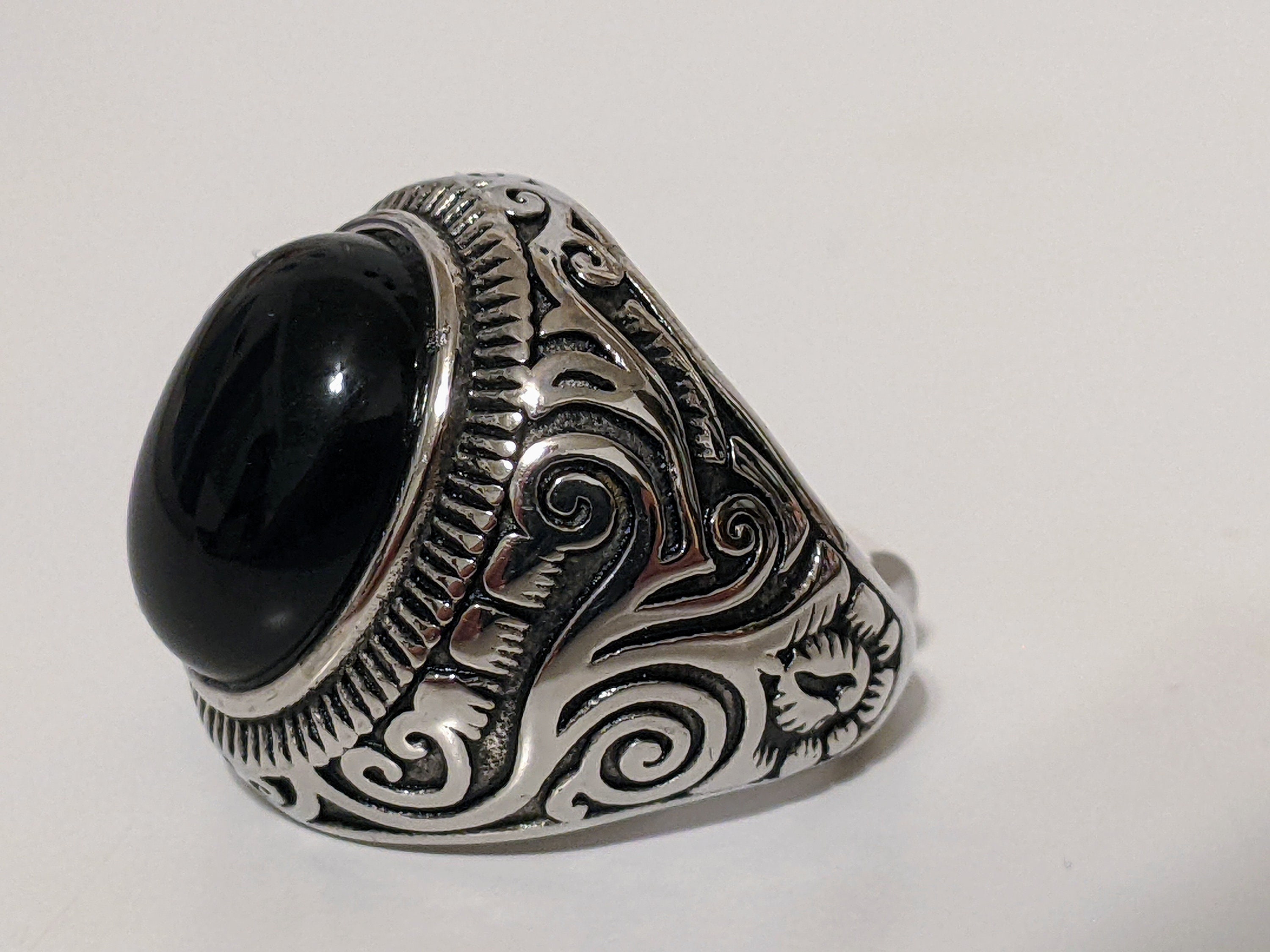Engraved Onyx Oval Signet Ring