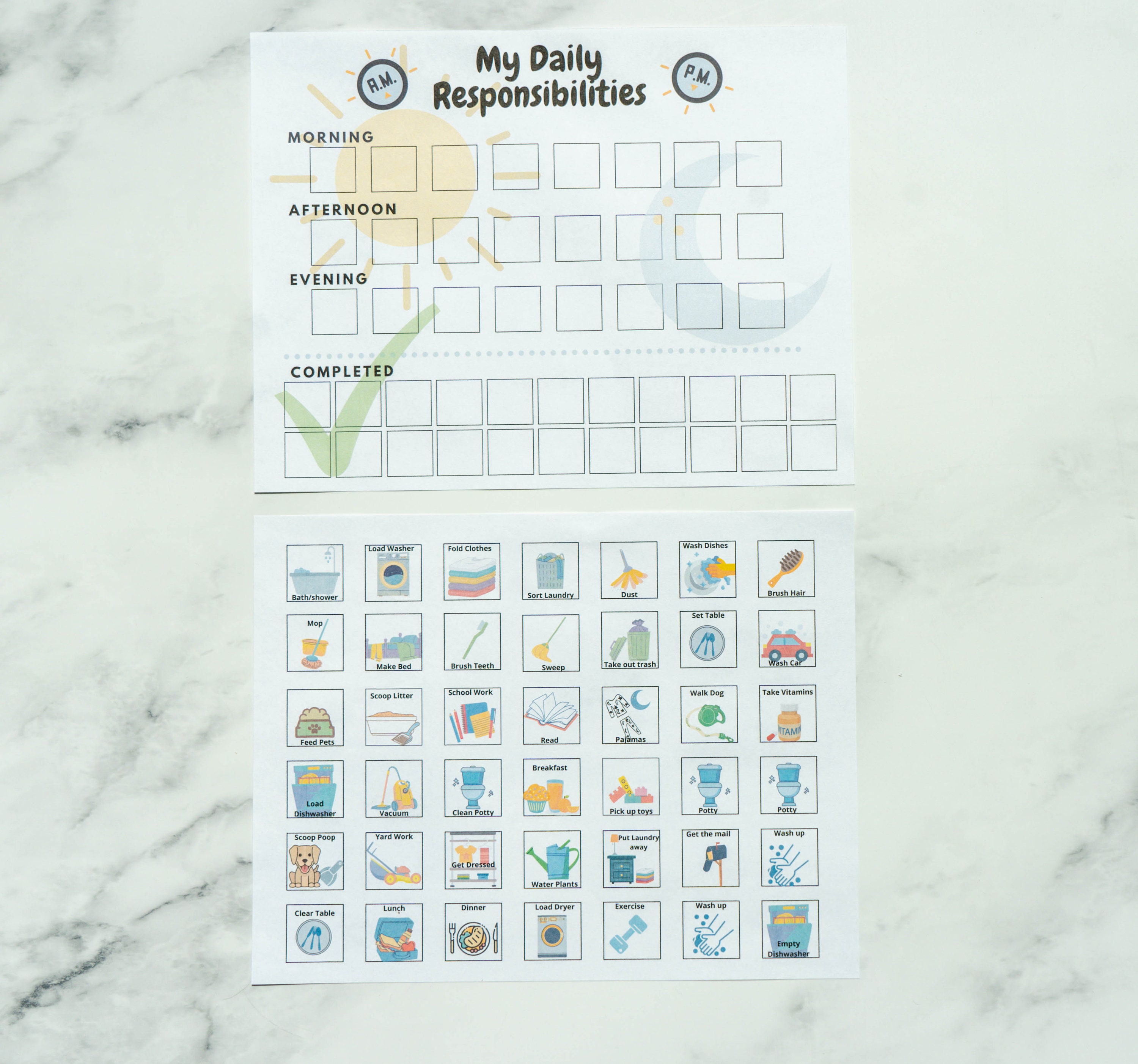 Daily Childrens Chore Chart Printable Daily Responsiblities Morning Daily childrens chore chart printable daily responsiblities morning