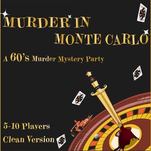 5～10人用クリーン殺人ミステリーゲーム | 1960年代テーマ | モンテカルロ殺人事件 | PDFをすぐにダウンロード