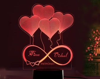 Personalized Name Night Light for Valentine's day Gift, Heart shape 3D Illusion Night Lamp, Custom Romantic Night Light for Valentines, Lamp