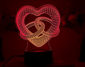 Night Light For Valentine's day Gift , Heart shape 3D Illusion Night Lamp, Romantic Night LED Light for Valentine, Personalized Night Light