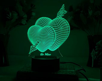 Night Light For Valentine's day Gift , Heart shape 3D Illusion Night Lamp, Be Mine Romantic Night LED Light for Valentine, Night Light Lamp