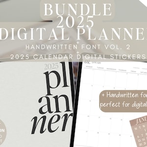 2025 Digitaler Planer + handgeschriebene Schrift + digitale Aufkleber von Allie Marie Digital, Portrait, Dated Monthly Weekly Daily, iPad, Goodnotes