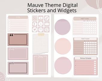 Mauve Theme Digital Stickers and Widgets by Allie Marie Digital, Planner Stickers, Digital Planning, iPad, GoodNotes