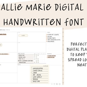 Carattere scritto a mano aggiornato di Allie Marie Digital, Digital Planner Font, Digital Notes Font, Font per la scrittura a mano, GoodNotes, iPad Planner