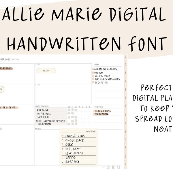 Handgeschriebene Schriftart von Allie Marie Digital, digitale Planer-Schrift, digitale Notizen-Schrift, Handschrift-Schrift, GoodNotes, iPad Planner