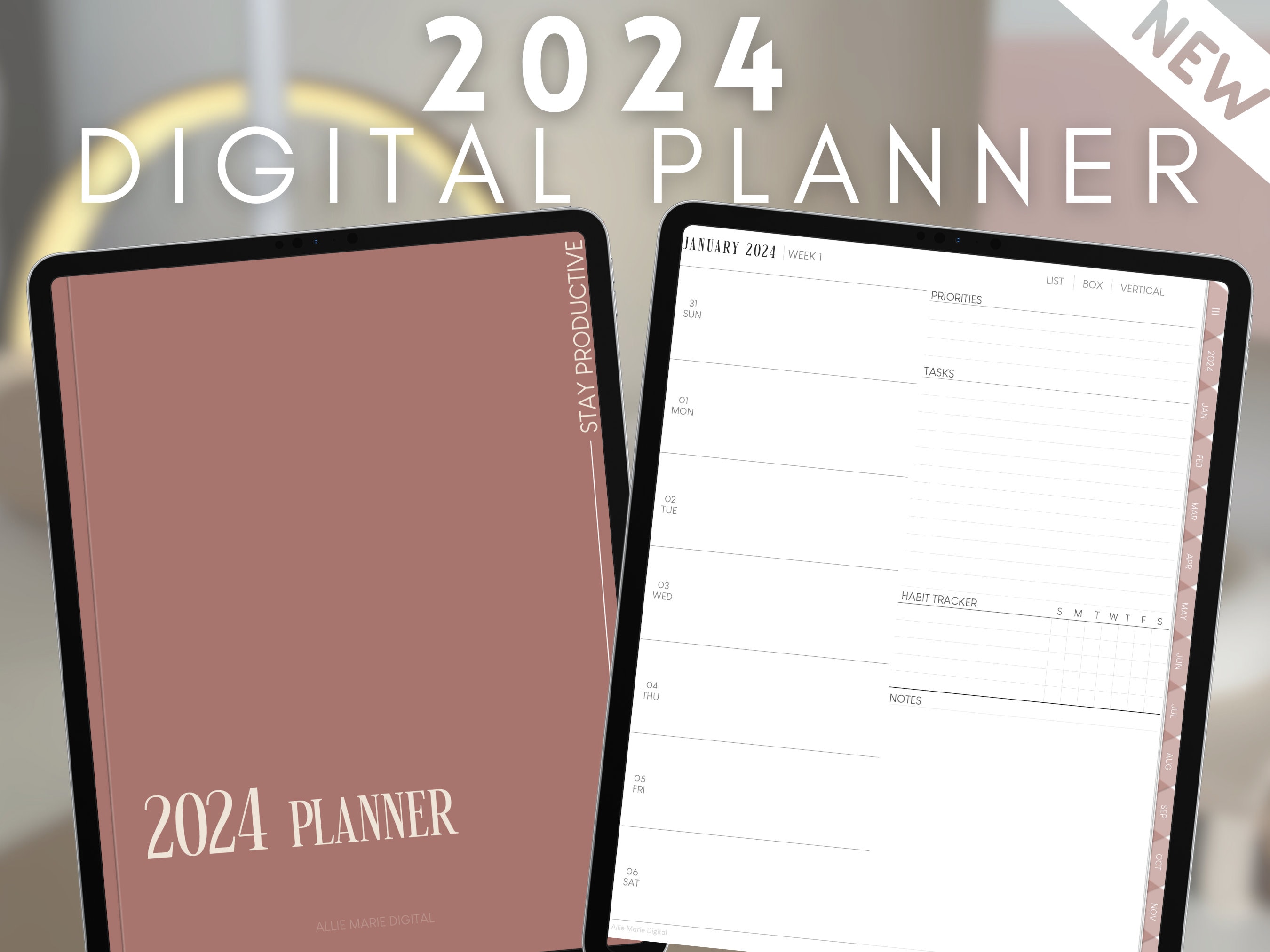 2024 Daily Planner - Daily Planner Minimalist – Blush and Gold