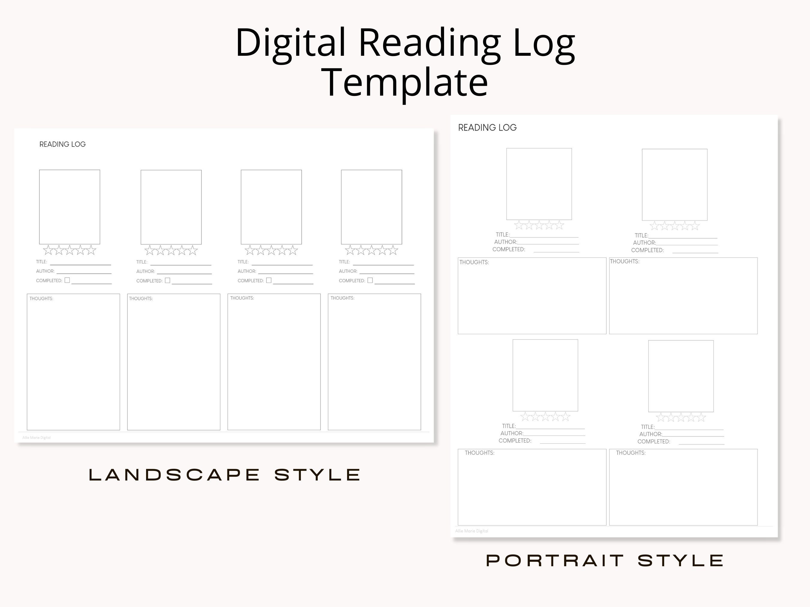 Digital Reading Log Template by Allie Marie Digital Digital Etsy