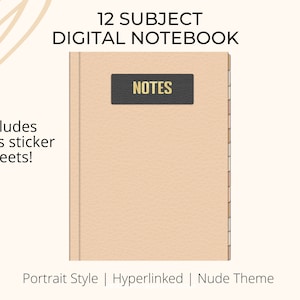 12 Subject Digital Notebook, Hyperlinked Notebook, Portrait, Digital Planning, Goodnotes, Notability, Lined, Dotted, Grid, iPad