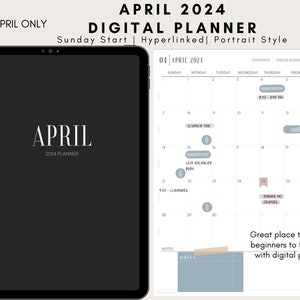 APRIL ONLY 2024 Dated Digital Planner by Allie Marie Digital, Sunday Start, Portrait, Hyperlinked, GoodNotes, iPad Planner, Monthly