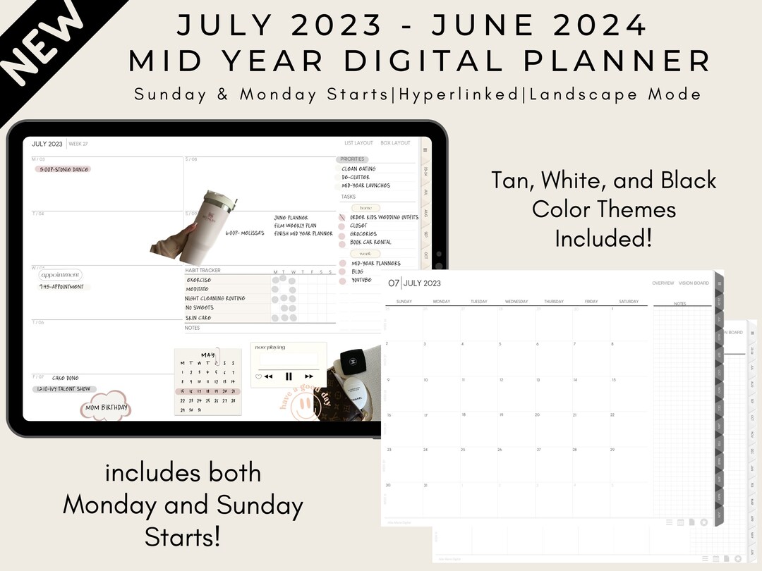 2023 2024 Mid Year Digital Planner Landscape Dated Weekly Etsy