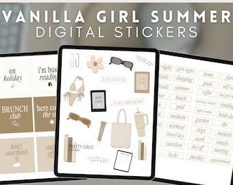 Vanilla Girl Summer Naklejki cyfrowe i widżety autorstwa Allie Marie Digital, Planer cyfrowy, Goodnotes, Planer iPada, Notability, Estetyka
