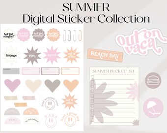 Summer Digital Stickers and Widgets by Allie Marie Digital, Digital Planner, Digital Planning, GoodNotes, Aesthetic Sticky Notes