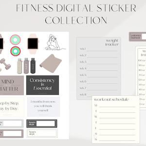 Fitness Digital Stickers and Widgets by Allie Marie Digital, Digital Planner, Digital Planning, GoodNotes, Notability, iPad Planner, Sticky