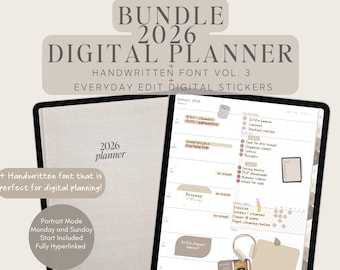 Agenda digitale 2026 + carattere scritto a mano + adesivi digitali di Allie Marie Digital, Portrait, Goodnotes