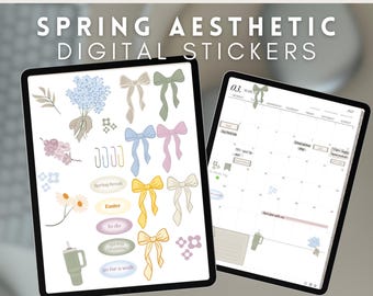 Spring Aesthetic Digital Stickers and Widgets by Allie Marie Digital, Digital Planner, Goodnotes, iPad Planner, Notability, iPad Stickers