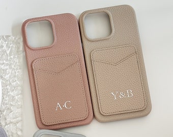 Personalisierte Leder iPhone Hülle - Kartenhalter iPhone Hülle für iPhone 15, 14, 13, 12, 11 Pro, Max, Plus