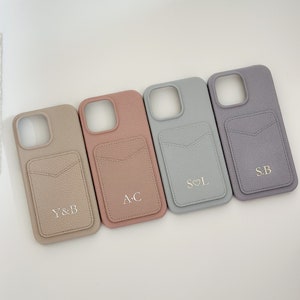 Card Holder Leather iPhone Case - Personalized Initial iPhone Case for iPhone 15, 14, 13, 12, 11 Pro, Max, Plus