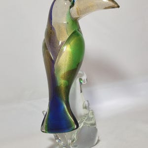 Vintage Murano Glass Toucan 11" Sculpture With Gold Leaf