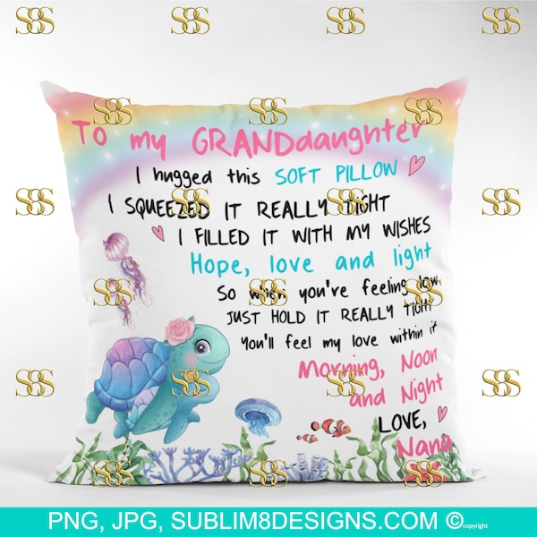 To My Granddaughter comforter Square Pillow  | Cushion Cover | Sea Turtle | Turtle Gifts | Sublimation Design PNG and JPG ONLY