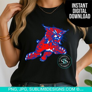 Red and Blue Wildcat SVG PNG JPG – Mascot Sublimation Design for T-Shirts, Sports Team Spirit Wear, School Pride – Instant Download