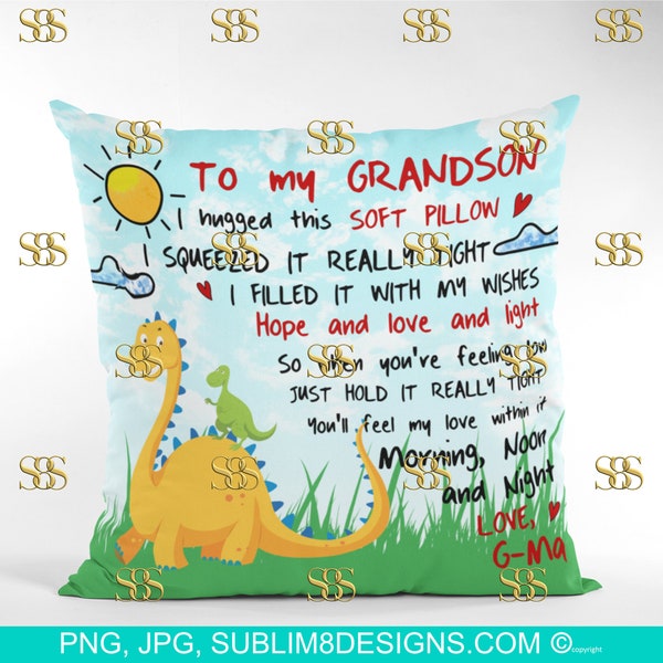 To My Grandson From G-Ma Square Pillow Sublimation Design PNG and JPG ONLY