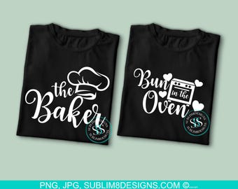 The Baker & Bun In The Oven Sublimation Design, DTF T-shirt Images PNG ONLY