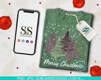 Scribble Christmas Tree Snowflake Sublimation T-shirt Design PNG ONLY