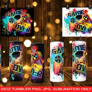 Game Over 15oz Mug Colorful Controller Sublimation Design Wrap PNG and JPEG ONLY