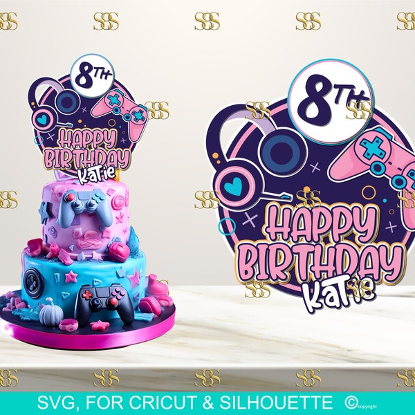 Happy Birthday Girl Gamer Cake Topper For Circuit or Silhouette Cameo SVG, PNG and JPEG