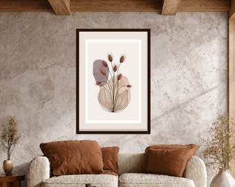 Whispering Tails Wall Art | Terracotta, Earthy, Rustic | Japandi Abstract Botanical Print (Digital Instant Download)