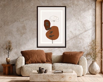 Terracotta Bloom Wall Art | Terracotta, Earthy, Rustic | Japandi Abstract Botanical Print (Digital Instant Download)