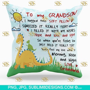 À mon petit-fils amour grand-mère oreiller carré | Housse de coussin | Cadeaux de dinosaures | Dinosaure | Conception de sublimation PNG et JPG UNIQUEMENT