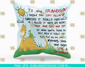 To My Grandson Love Grandma Square Pillow | Cushion Cover | Dinosaur Gifts | Dinosaur | Sublimation Design PNG and JPG ONLY