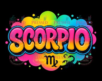 Retro Regenbogen Skorpion Sternzeichen PNG: Groovy Astrologie Design (Digitaler Download)